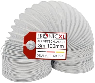 TronicXL PVC Abluftschlauch 100mm 3m für Trockner I Schlauch für 100er Klimaanlage Wäschetrockner Dunstabzugshaube Abluft Trocknerzubehör Ø 100 / 102mm Lüftungsschlauch