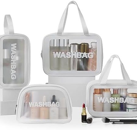 Tohoee 4 Stück Transparent Kulturtaschen Große Tragbare Kosmetiktasche PVC Wasserdicht Reise Kulturbeutel Reiß Waschtasche mit Griff Reisen Aufbewahrungsbeutel