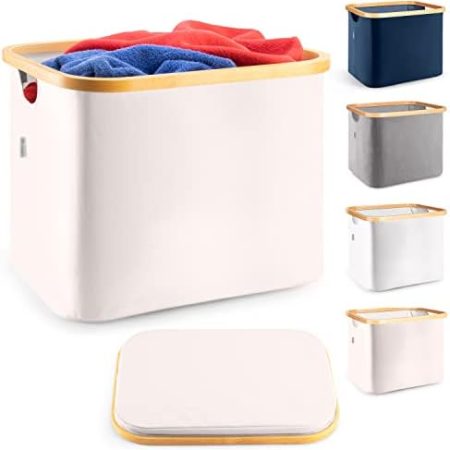 Lonbet – Elegante Aufbewahrungsbox Beige – Großer und vielseitiger Wäschekorb – Antibakterielle Aufbewahrung für Bad, Kleidung, Spielzeug – Badezimmer Organizer – 50 L