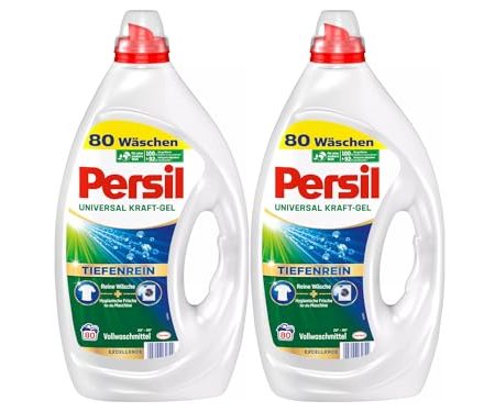 Persil Universal Kraft-Gel (2 x 80 Waschladungen), Flüssigwaschmittel mit Tiefenrein Technologie, Waschmittel für reine Wäsche und hygienische Frische für die Maschine, wirksam ab 20 °C