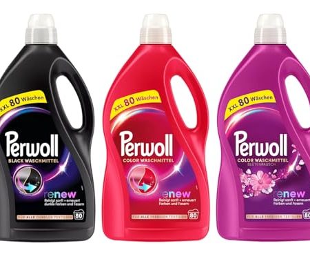 PERWOLL Flüssig-Set 3x 80 Waschladungen (240WL) 1x Black & 1x Color & 1x Color Blütenrausch, Feinwaschmittel-Set reinigt sanft und erneuert Farben und Fasern, mit Dreifach-Renew-Technologie