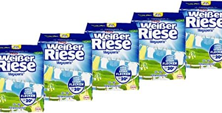 Weißer Riese Universal Megaperls Vollwaschmittel (5x19 Waschladungen), Waschmittel für weiße Wäsche, wirkt extra stark gegen Flecken bei 20–95 °C, 100 prozent recycelbares Plastik