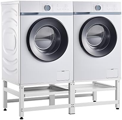 [en.casa] Waschmaschinen-Sockel 2-Fach Bothel mit Ausziehablagen Waschmaschinen-Unterschrank Doppeluntergestell je 150 kg Podest Erhöhung Stahl Weiß