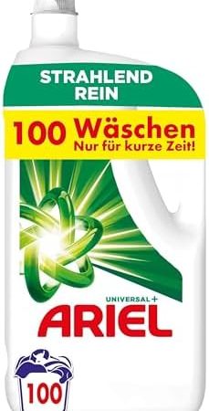 Ariel Flüssigwaschmittel Waschmittel, 100 Waschladungen Universal+, Kraftvolle Fleckenentfernung Schon Ab Der 1. Wäsche