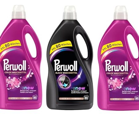 PERWOLL Flüssig-Set 3x 80 Waschladungen (240WL) 1x Black & 2x Color Blütenrausch, Feinwaschmittel-Set reinigt sanft und erneuert Farben und Fasern, mit Dreifach-Renew-Technologie