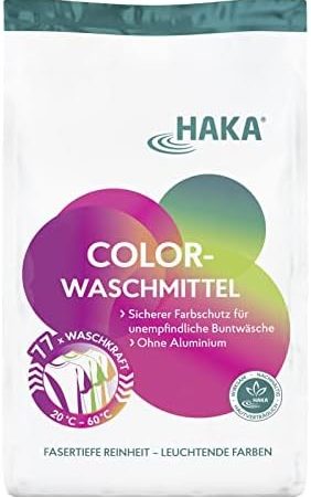 HAKA Colorwaschmittel-Pulver 77 Waschgänge, Farbschutz, ohne Aluminium, 3 Kg