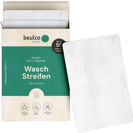 BEULCO CLEAN - 50 x Bio Waschstreifen Naturfrische für Waschmaschine & Handwäsche (50 WL) - Waschmittel-Blätter ökologisch für Bunt, Schwarz & Weiße Wäsche - Waschmittel-Streifen biologisch abbaubar