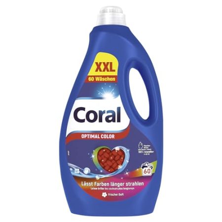 Coral Colorwaschmittel Optimal Color XXL Flüssigwaschmittel für länger strahlende Farben mit Farbpflege-Kraft natürlicher Herkunft 60 WL