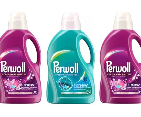 PERWOLL Flüssig-Set 3x 27 Waschladungen (81WL) 2x Color Blütenrausch & 1x Sport, Feinwaschmittel erneuert Farben und Fasern & Hygiene Waschmittel, entfernt schlechte Gerüche