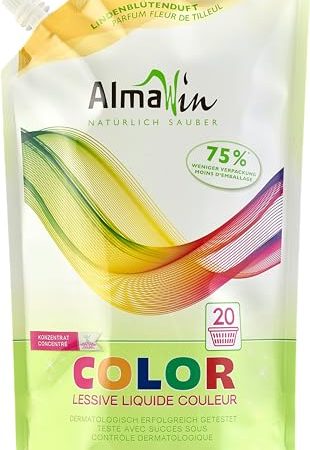 AlmaWin Öko Color Waschmittel Lindenblüte Nachfüllbeutel 1,5l, 20 Waschladungen, vegan, flüssig