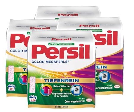 Persil Color Megaperls 64 Waschladungen (4x 16WL), Colorwaschmittel mit Tiefenrein Technologie, Waschmittel für reine Wäsche & hygienische Frische für die Maschine, 20 °C bis 60 °C