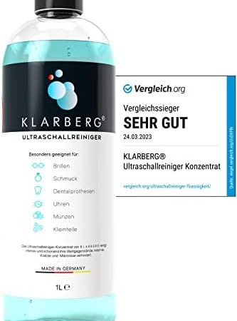 KLARBERG® 1L Ultraschallreiniger Konzentrat I Reinigung von Brillen, Schmuck, Zahnersatz, Uhren im Ultraschallbad I Mit jedem Ultraschallreinigungsgerät nutzbar