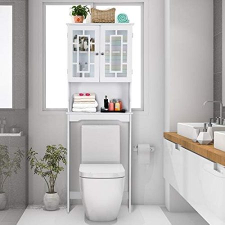 COSTWAY Toilettenschrank freistehend, Badezimmerregal, Waschmaschinenschrank, Toilettenregal, WC-Reagl, WC-Schrank, Überschrank, Waschmaschinenregal mit 3 Regalen (Weiß)