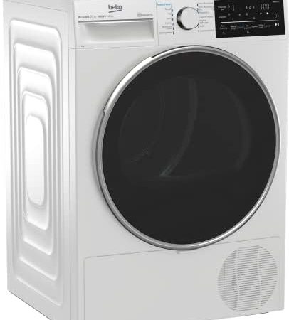 Beko B5T62243W Wäschetrockner 8 kg, Frontlader Wärmepumpentrockner, Allergikergeeignet, 14 Programme, IronFinish, Digitales Display, Bluetooth & WiFi, Weiß