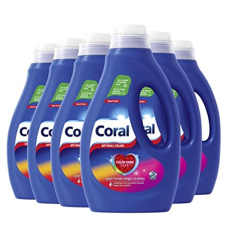 Coral Flüssigwaschmittel Optimal Color für bunte Wäsche 6 x 20 WL (6 x 1L), 6000 ml