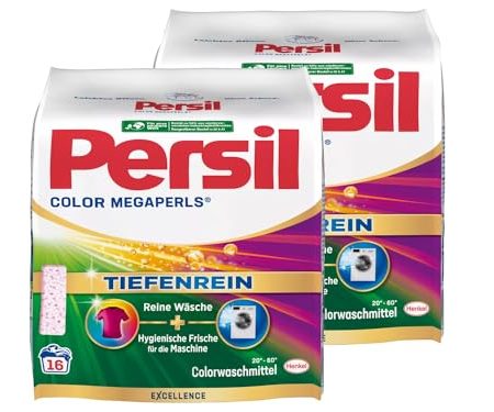 Persil Color Megaperls 32 Waschladungen (2x 16WL), Colorwaschmittel mit Tiefenrein Technologie, Waschmittel für reine Wäsche & hygienische Frische für die Maschine, 20 °C bis 60 °C