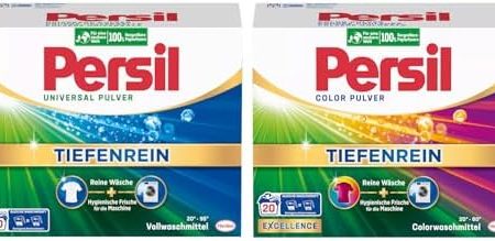 PERSIL Pulver-Set 2x 20 Waschladungen (40WL) 1x Color & 1x Universal, Color- & Vollwaschmittel-Set für reine Wäsche und hygienische Frische für die Maschine, effektiv ab 20 °C