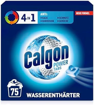 Calgon 4-in-1 Power Tabs – Wasserenthärter gegen Kalkablagerungen und Schmutz in der Waschmaschine – Beugt unangenehmen Gerüchen vor – 1 x 75 Tabs