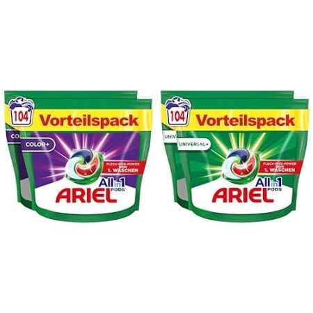 Ariel Waschmittel Pods All-in-1, Jahresvorrat Waschmittel 208 Waschladungen, Color+Universal, Kraftvolle Fleckenentfernung in nur 1 Waschgang