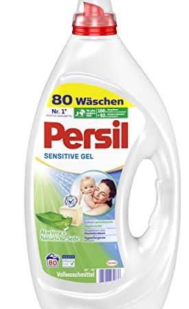 Persil Sensitive Gel (80 Waschladungen), Flüssigwaschmittel für Allergiker & Babys, mit beruhigender Aloe vera für sensible Haut, effektiv von 20 °C bis 95 °C