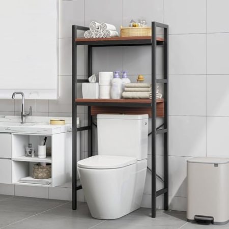 GAMAK Toilettenregal Schmal, Badregal Stehend Metall, Waschmaschinenschrank, WC Überbauschrank, Waschmaschine Überbau Badezimmer Regal Platzsparend Leicht Zu Montieren (Color : Black, Size : 2 Tier)