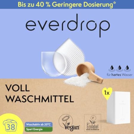 everdrop Vollwaschmittel Starter Set (38 Waschladungen + hochwertige Aufbewahrungsbox) - Strahlendes Weiß für saubere Wäsche