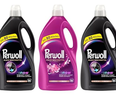 PERWOLL Flüssig-Set 3x 80 Waschladungen (240WL) 2x Black & 1x Color Blütenrausch, Feinwaschmittel-Set reinigt sanft und erneuert Farben und Fasern, mit Dreifach-Renew-Technologie