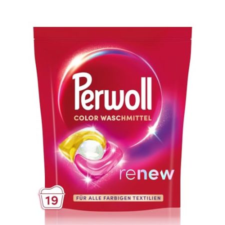 Perwoll Caps Color Waschmittel (19 Wäschen), All-in-1 Waschmittel Caps reinigen sanft und erneuern Farben & Fasern, für alle farbigen Textilien, mit Dreifach-Renew-Technologie