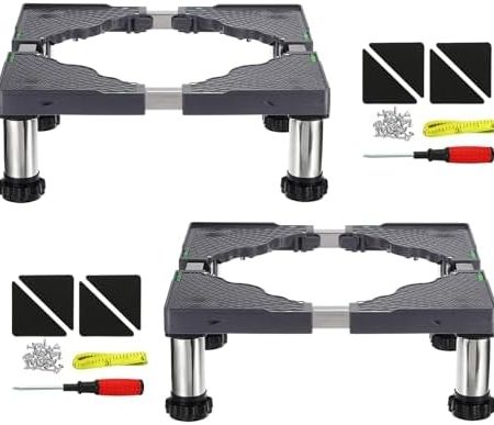 PATIKIL Waschmaschinen Untergestell Kühlschrankständer 8 starke Füße verstellbarer Ständer mit Ablage Anti-Vibration für Trockner Klimaanlage 114"-126" Höhe 2er Pack