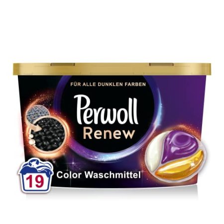 Perwoll Renew Caps Schwarz & Faser Waschmittel (19 Wäschen), sanft reinigende All-in-1 Waschmittel Caps zur Farbauffrischung und Faserglättung bei schwarzer & dunkler Wäsche