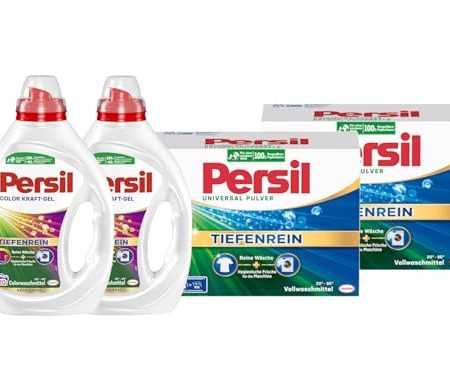 PERSIL-Set Pulver 2x 20 Waschladungen (40WL) Universal & Kraft-Gel 2x 20 Waschladungen (40WL) Color, Waschmittel-Set für reine Wäsche und hygienische Frische für die Maschine