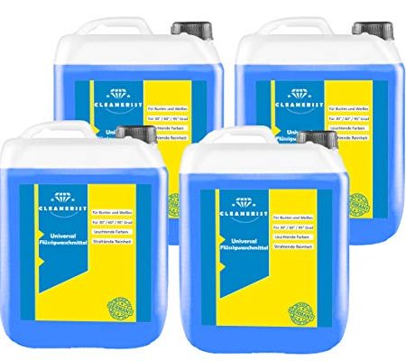 Cleanerist Flüssigwaschmittel Universal Waschmittel | 4x5 Liter Vollwaschmittel Grosspackung | bis zu 500 Waschladungen color weiß schwarz+Ausgießer