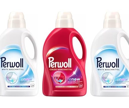 PERWOLL Flüssig-Set 3x 27 Waschladungen (81WL) 1x Color & 2x White, Feinwaschmittel-Set reinigt sanft und erneuert Farben/Weiß und Fasern, Waschmittel mit Dreifach-Renew-Technologie