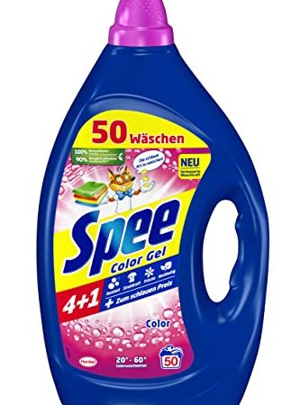 Spee Aktiv Gel Color 4 + 1 Waschmittel (50 Waschladungen), Flüssigwaschmittel mit 4 + 1 Formel vereint Reinheit, Strahlkraft, Frische & Nachhaltigkeit, 20° - 60° C