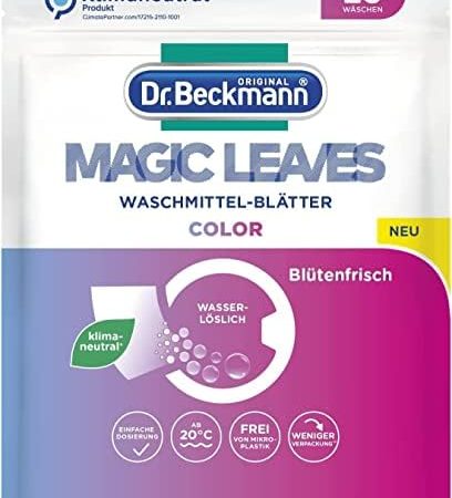 Dr. Beckmann MAGIC LEAVES Waschmittel-Blätter COLOR | vordosierte & wasserlösliche Waschblätter | platzsparend und leicht anzuwenden | 25 Blätter