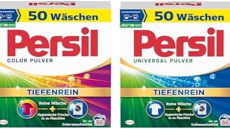 PERSIL Pulver-Set 2x 50 Waschladungen (100WL) 1x Color & 1x Universal, Color- & Vollwaschmittel-Set für reine Wäsche und hygienische Frische für die Maschine, effektiv ab 20 °C