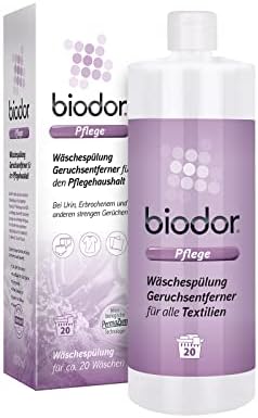 Biodor Pflege Wäschespülung 1L, Geruchsentferner & Enzymreiniger für Textilien im Pflegehaushalt, Geruchsneutralisierer bei Urin, Erbrochenem und anderen strengen Gerüchen, zuverlässige Reinigung