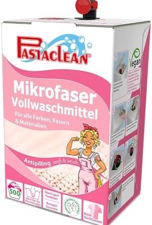 Pastaclean® Mikrofaser Waschmittel Antipilling, 500 Waschladungen, Vollwaschmittel, Flüssigwaschmittel Konzentrat für alle Materialien, 5 Liter