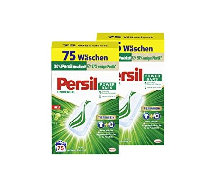 Persil Power Bars Universal Waschmittel 150 WL (2 x 75 Waschladungen), vordosiertes Vollwaschmittel mit biologisch abbaubarem Schutzfilm, für reine Wäsche & hygienische Frische für die Maschine