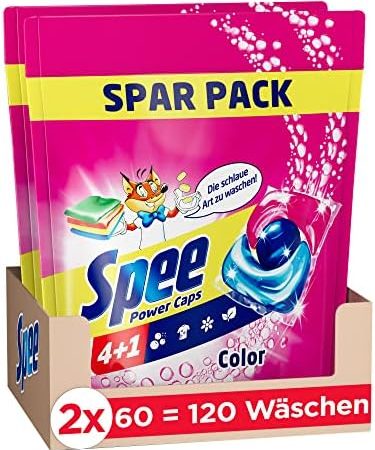 Spee Power Caps Color 4 + 1 (120 Waschladungen), Colorwaschmittel für Buntwäsche & Dunkles, vordosiertes Waschmittel vereint Reinheit, Strahlkraft, Frische & Nachhaltigkeit