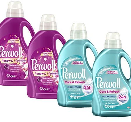 Perwoll Waschmittel Großpackung 4er Mix (2x Blütenrausch, 2x Care&Refresh) 4x24 Waschladungen