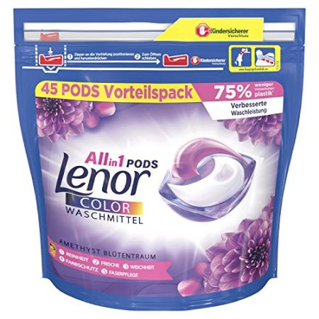 Lenor Waschmittel Pods All-in-1, Color Waschmittel, Farbschutz, Amethyst Blütentraum, 90 Waschladungen (2 x 45)