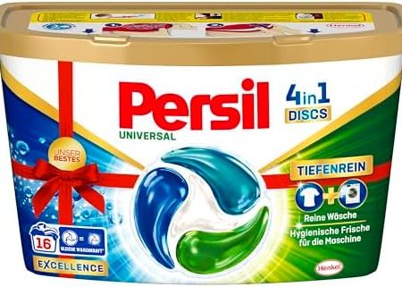 Persil Universal 4in1 DISCS (16 Waschladungen), Universal Waschmittel mit Tiefenrein Technologie, Vollwaschmittel für reine Wäsche und hygienische Frische für die Maschine