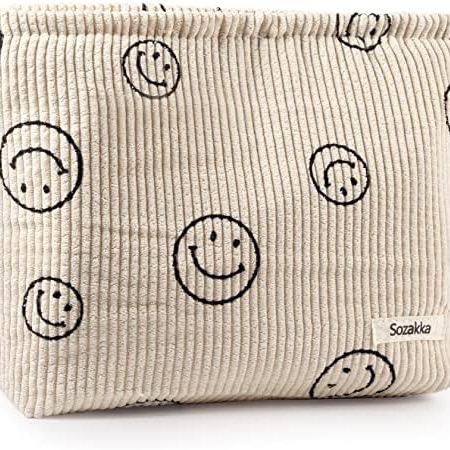 Yosemy Kulturtasche Kosmetiktasche Lächeln Waschtasche Makeup Organizer Smile Muster Multifunktionaler Reisen Kulturtasche für Damen Mädchen, Beige