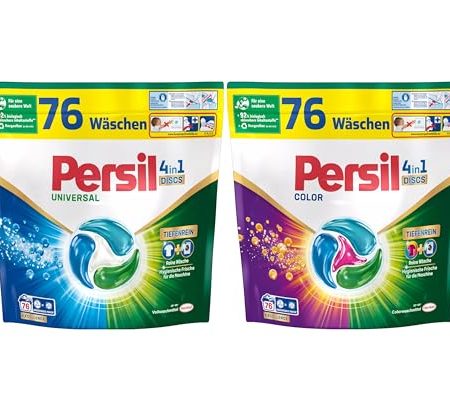 Persil Set Universal & Color 4in1 DISCS 152 Waschladungen (2x 76WL), Vollwaschmittel & Color Waschmittel Tiefenrein, für reine Wäsche und hygienische Frische für die Maschine