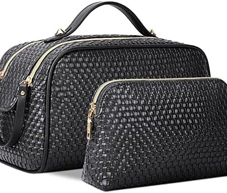 NUBILY Kosmetiktasche Groß Kulturtasche Damen für Reise Make Up Tasche 2 Stücke Kulturbeutel mit Reißverschluss wasserdichte Schminktasche Waschtasche Schwarz