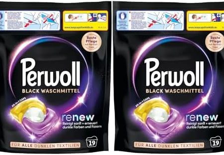 PERWOLL Caps Black Waschmittel 2x 19 WL (38 Wäschen), All-in-1 Waschmittel Caps reinigen sanft und erneuern Farben & Fasern, für alle dunklen Textilien, mit Dreifach-Renew-Technologie