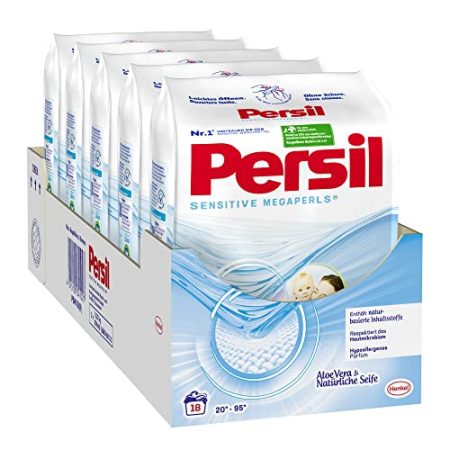 Persil Sensitive Megaperls (90 Waschladungen), ECARF-zertifiziertes Sensitive Waschmittel, duftet nach Aloe Vera & natürlicher Seife, (5er pack)