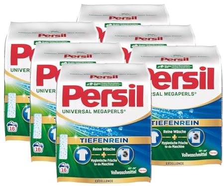 Persil Universal Megaperls 96 Waschladungen (6x 16WL), Vollwaschmittel mit Tiefenrein Technologie, Waschmittel für reine Wäsche & hygienische Frische für die Maschine, 20 °C bis 95 °C