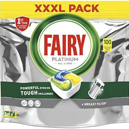 Fairy Platinum - Spülmaschinentabs All-In-One 100 Kapseln Zitrone Lemon Geschirrspültabs, Geschirrspülmittel Tabs in Sparpack